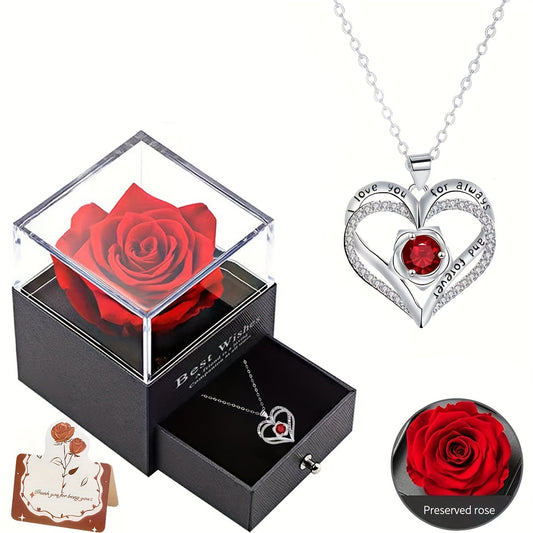 Permanent Rose Gift Box, Love Rose Multi Pendant Necklace, Women's Simple and Exquisite Jewelry, Gift for Mother, Lover, Best Friend, New Year's Gift, Mother's Day Gift, Birthday Gift, Party, Thanksgiving Gift, Allergen resis