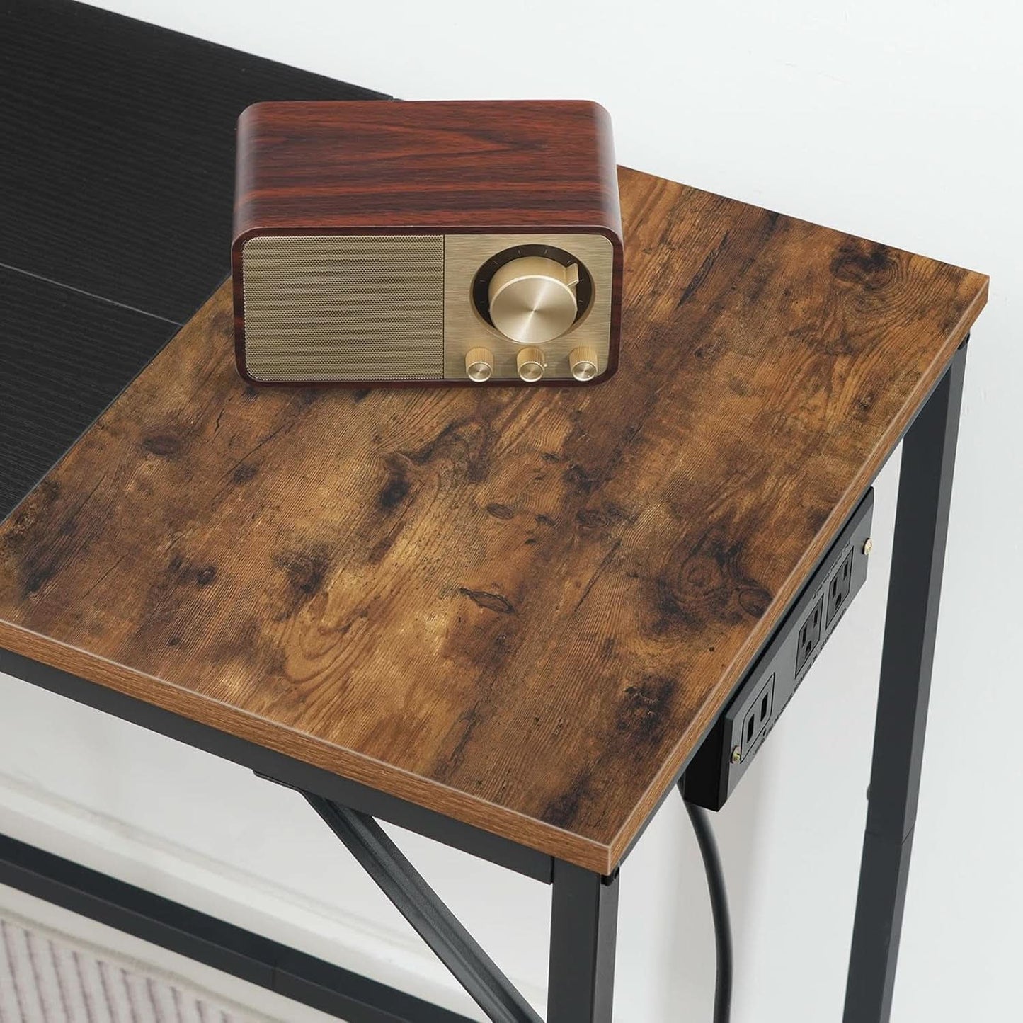 Computer Desk With Power Outlets In Rustic Brown And Black