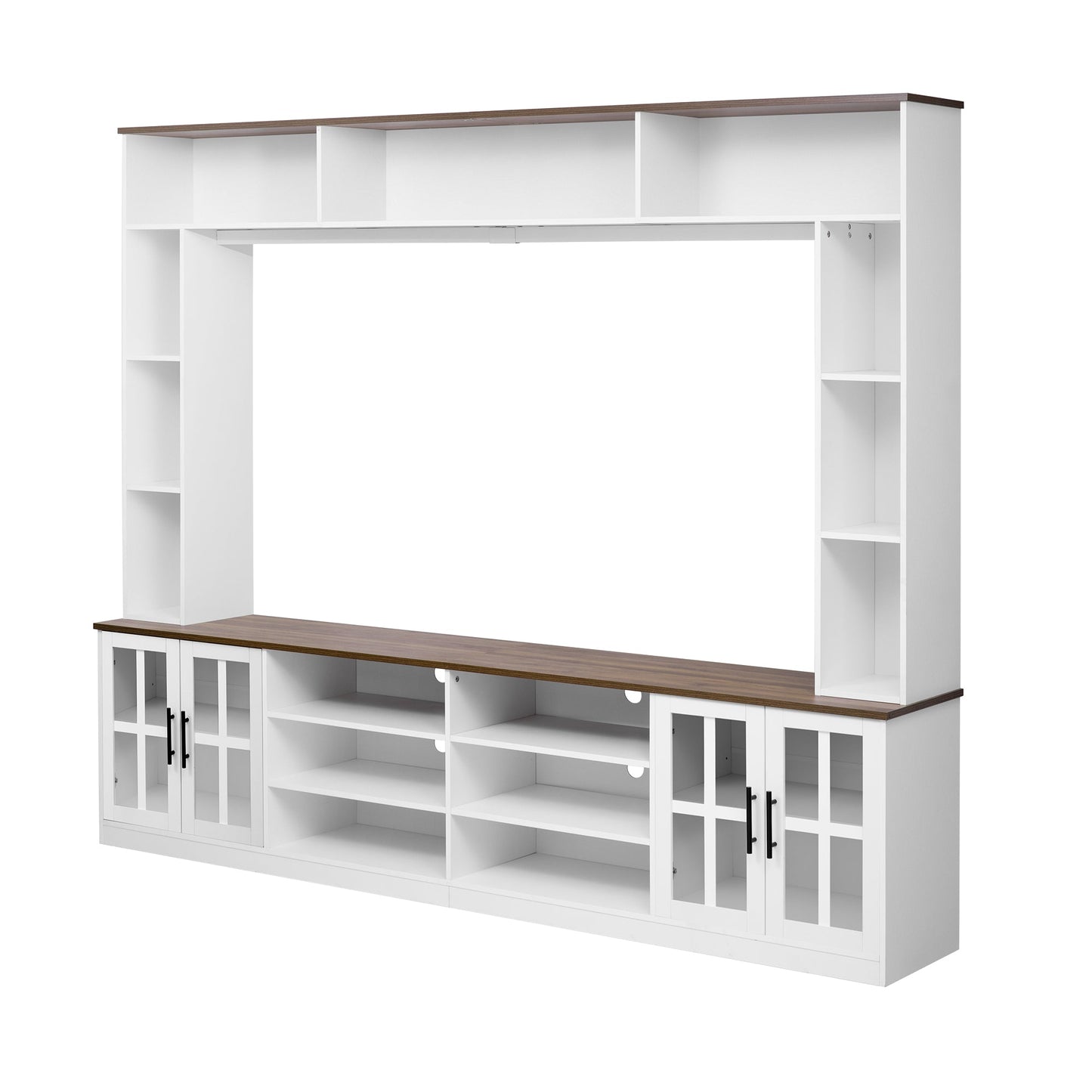 White MDF Glass TV Stand Entertainment Center Wall Unit 80