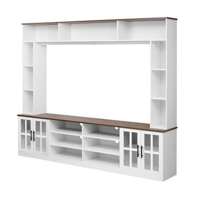 White MDF Glass TV Stand Entertainment Center Wall Unit 80