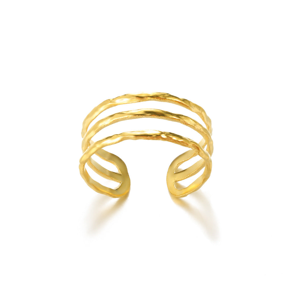 Geometric Line-cut Hollow Mens And Womens Ring