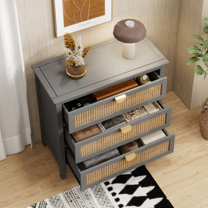 3-Drawer Cabinet - Natural Rattan - Suitable for Bedroom, Living Room, or Study