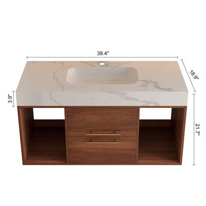 39.4 '' Floating Bathroom Vanity with Ceramic sink,Wall Mounted Vanity 2 Soft...