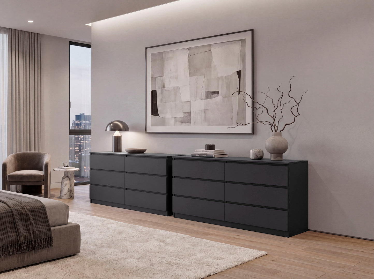 Dresser Minimalist 6-Drawer Wenge Particle Board Melamine Metal Legs 60.4 In