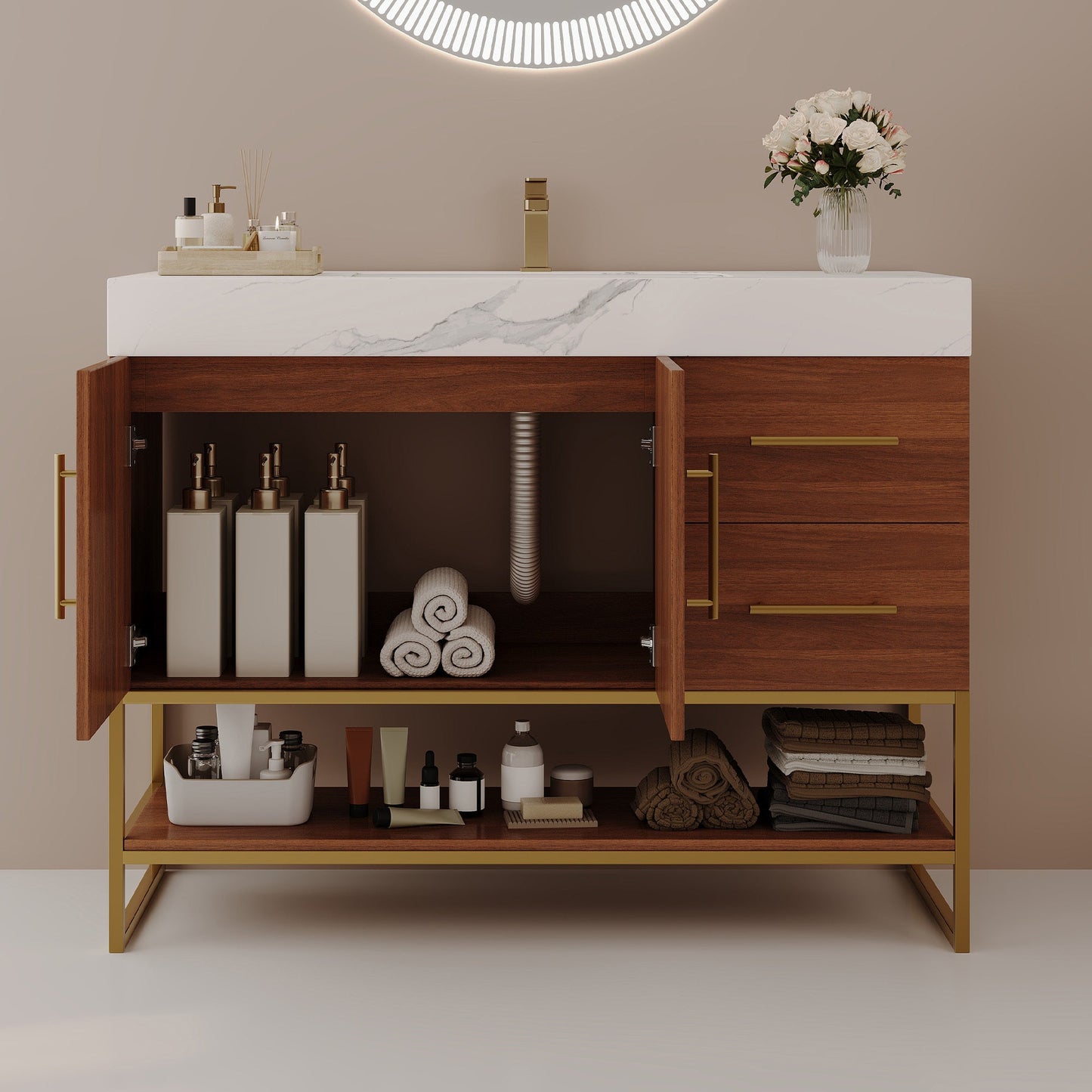 36' Modern Free-Standing Bathroom Vanity with Seamless Ceramic Sink & Sintere...