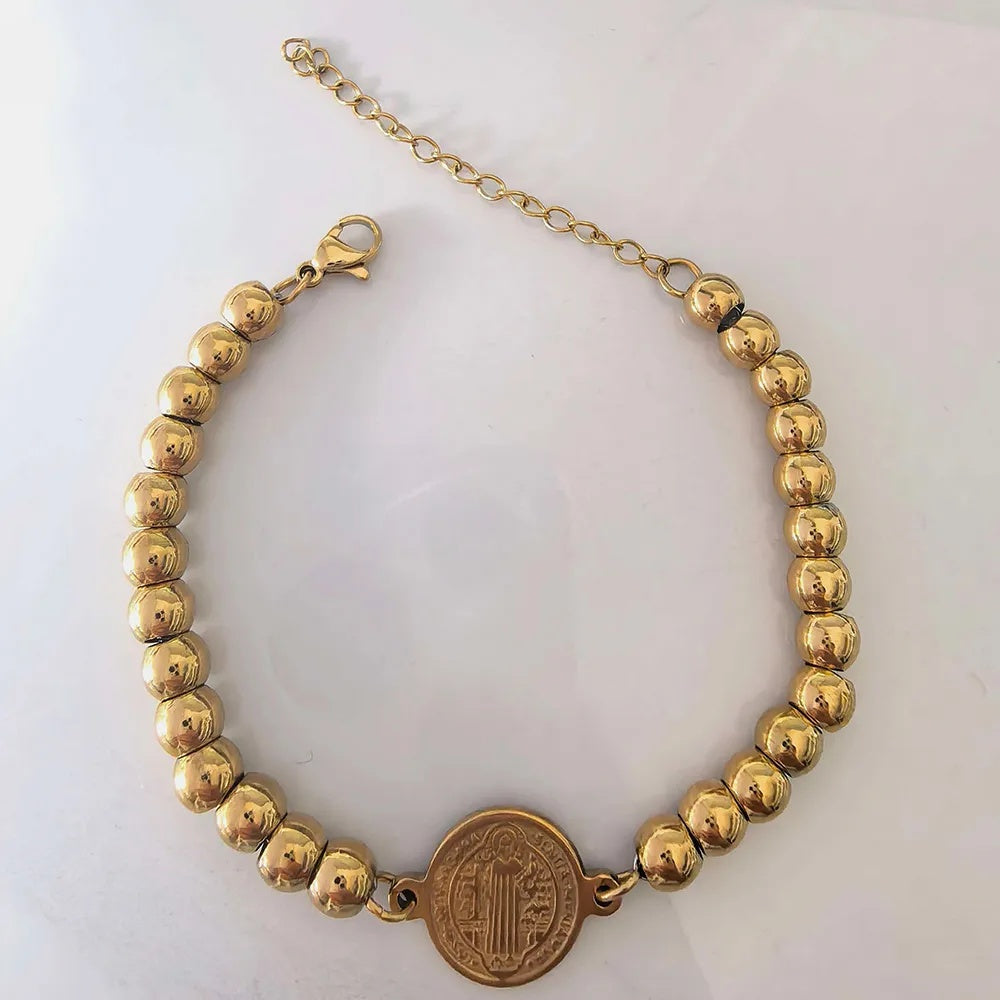 Stainless Steel Religious Series Beaded Bracelet