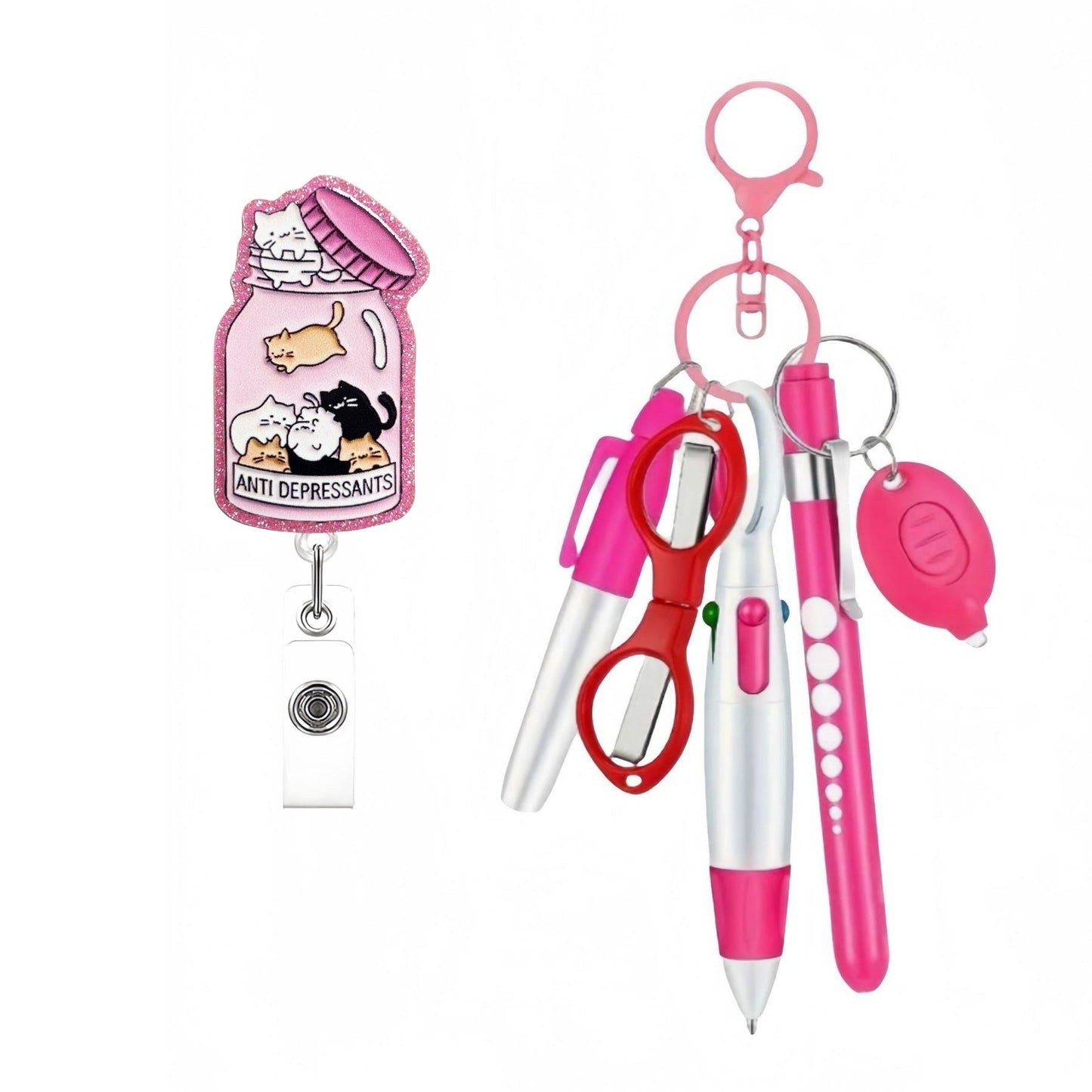 Retractable Nurse Pen Set Keychain With Flashlight