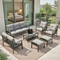 Outdoor Patio Set Steel 7 Piece Seats 9 Khaki Gray