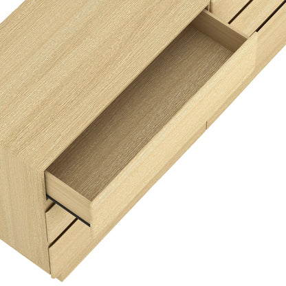 Dresser Minimalist 6-Drawer Oak MDF Handleless Wood Grain 72x20 In