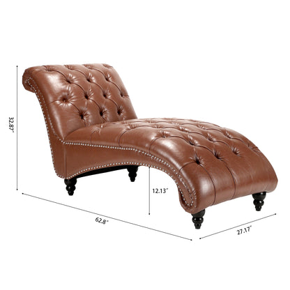 Brown PU Tufted Armless Chaise Lounge with Foam Seating and Birch Legs