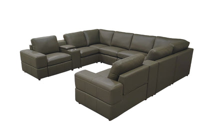 Sectional Sofa Modular Leather Match Olive 8 Seat 2 Recliners 128 In