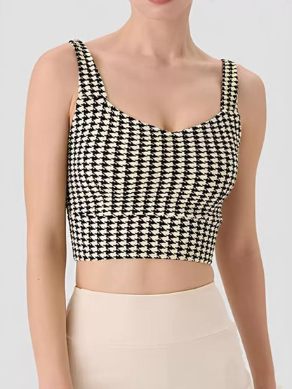 Crisscross Back Houndstooth Active Bra