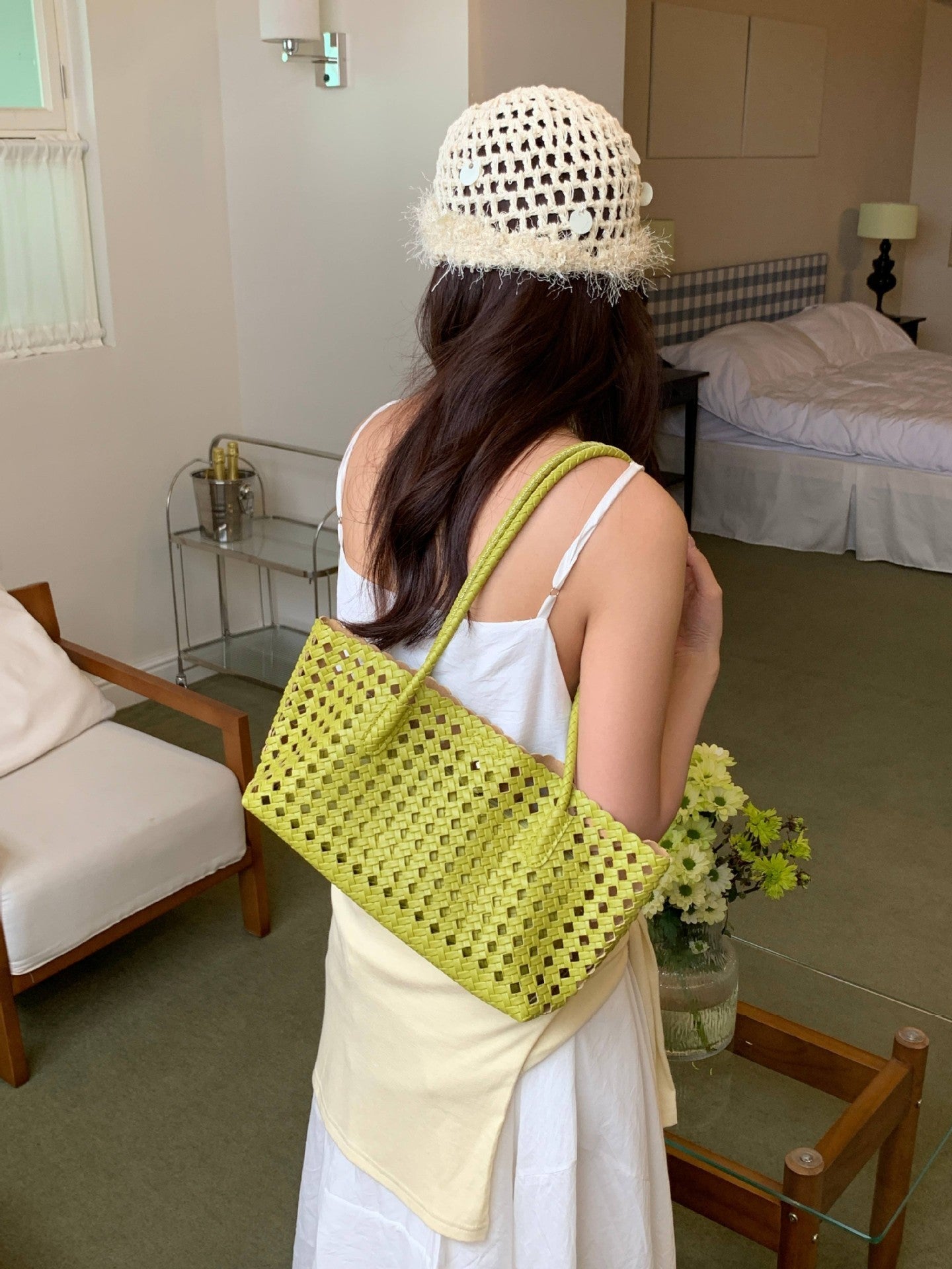 Hollow-out Woven Shoulder Bag For Women