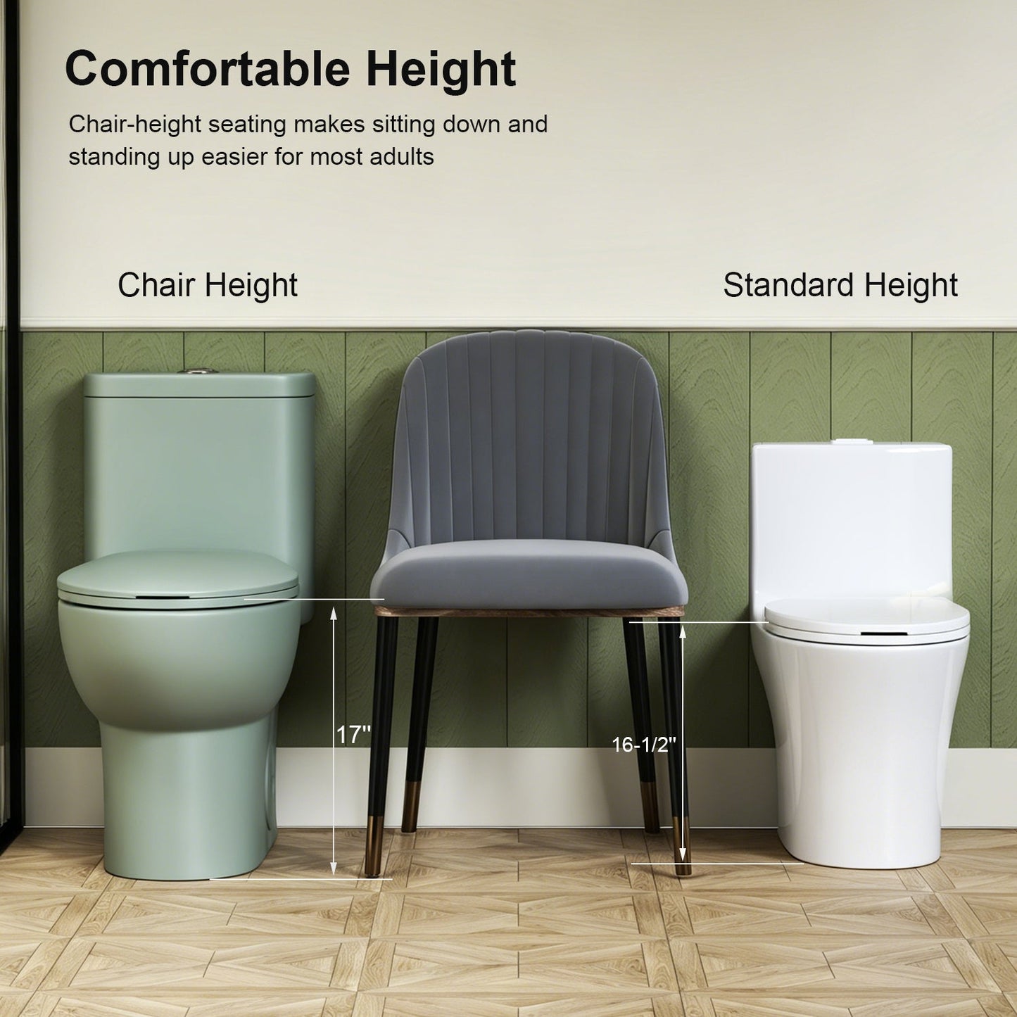 1.1/1.6 GPF Tornado Flush One-Piece Toilet ADA Height 17in, Dual Flush, Green