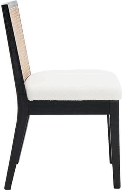 Black Rattan Dining Chairs Four Pack Sherpa Upholstered