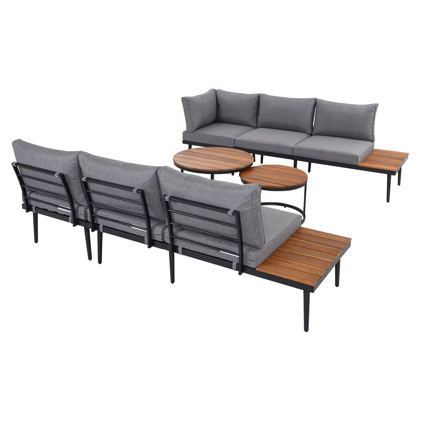Outdoor Sectional Set Acacia Wood Steel Gray with Nesting Tables