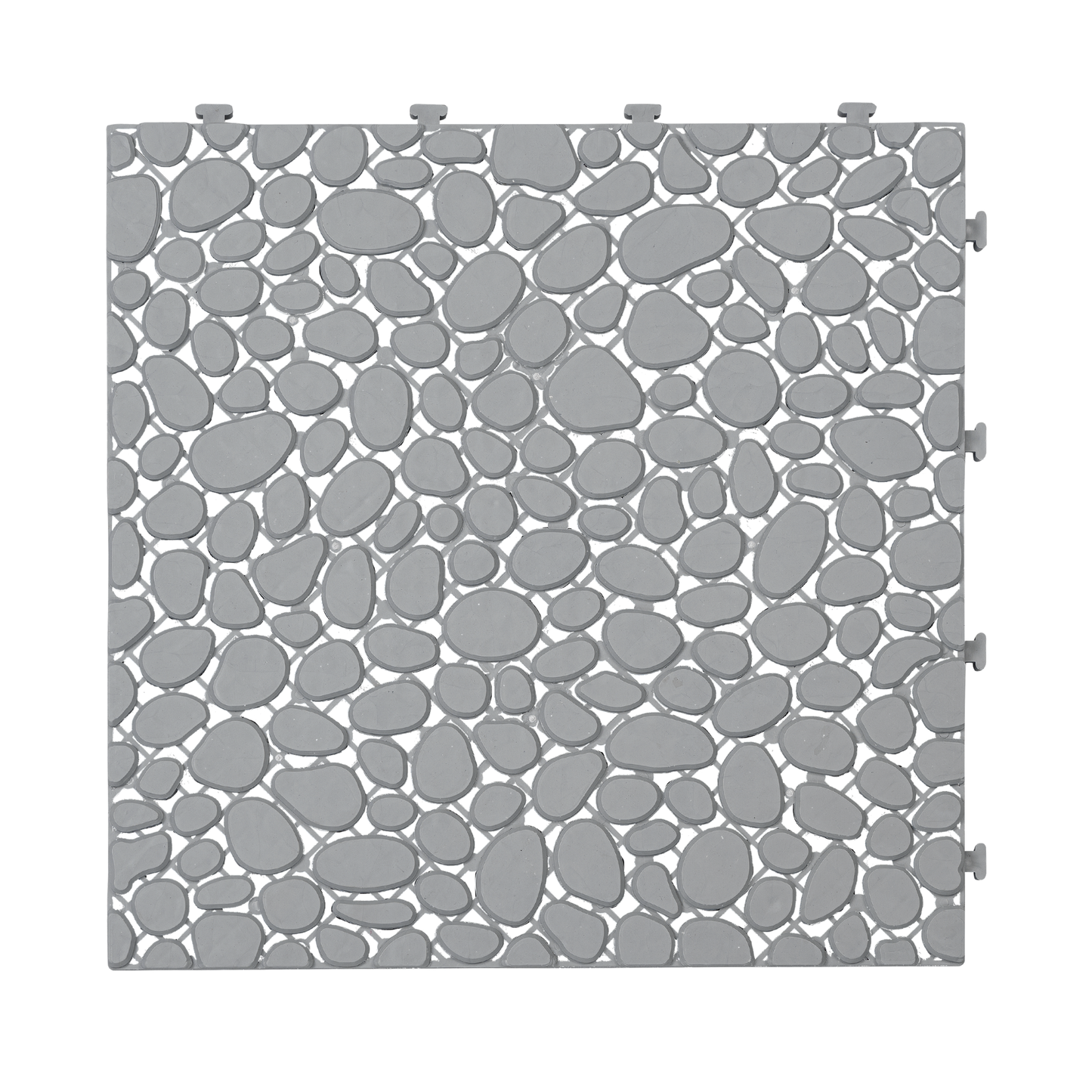 Pebble Stone Pattern 12x12 in. Gray Interlocking Deck Tiles Waterproof Plastic