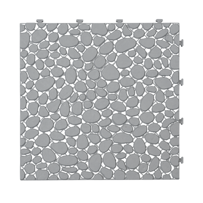 Pebble Stone Pattern 12x12 in. Gray Interlocking Deck Tiles Waterproof Plastic