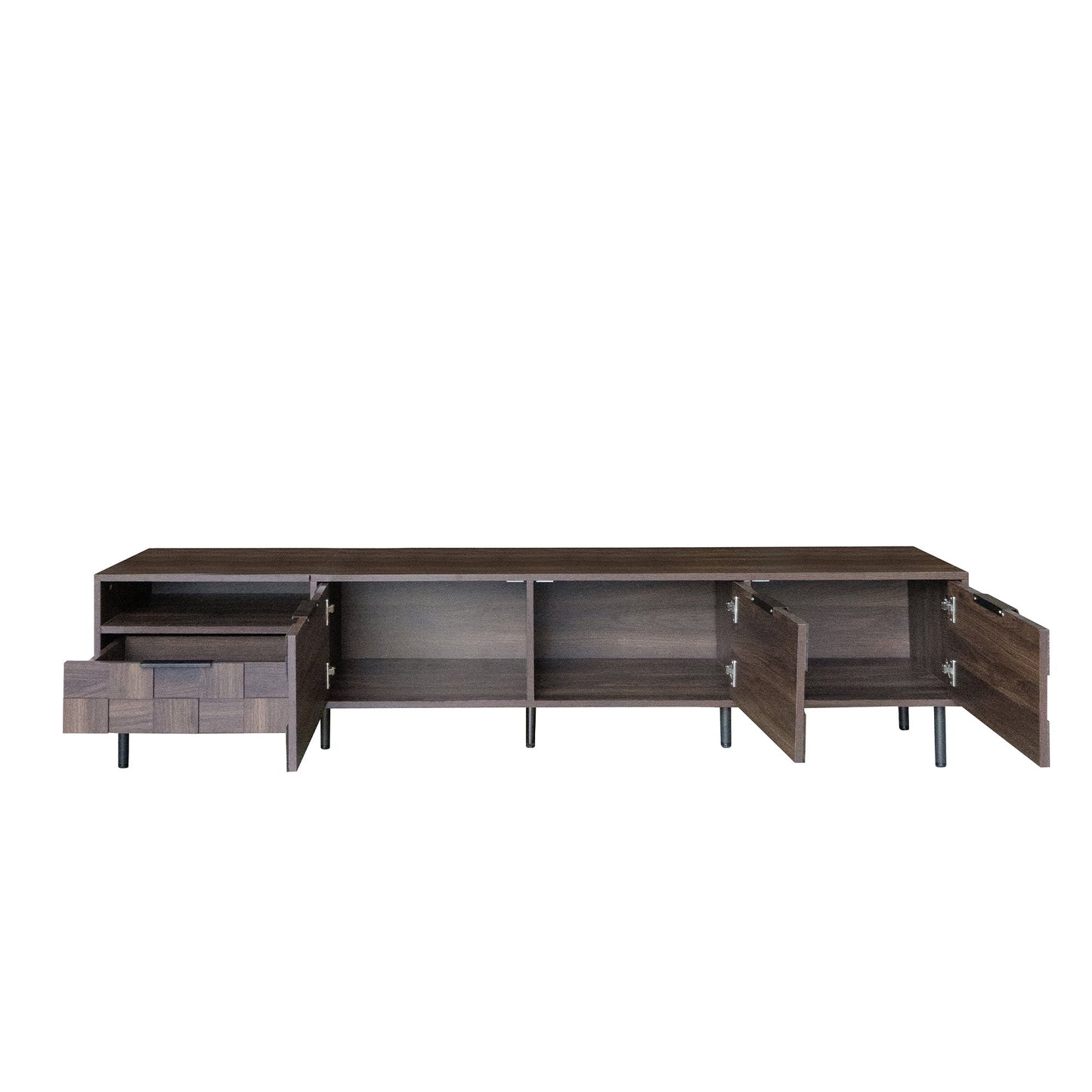 TV Stand Mid-Century Walnut MDF Soft-Close Doors Fits 85 In TV 78.7 In