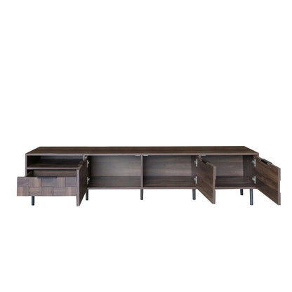 TV Stand Mid-Century Walnut MDF Soft-Close Doors Fits 85 In TV 78.7 In