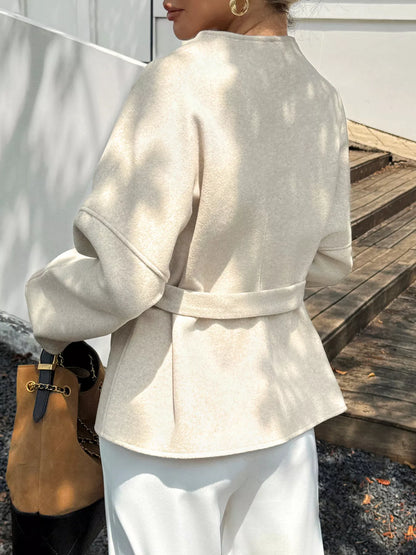 Surplice Dropped Shoulder Tie Belt Outerwear