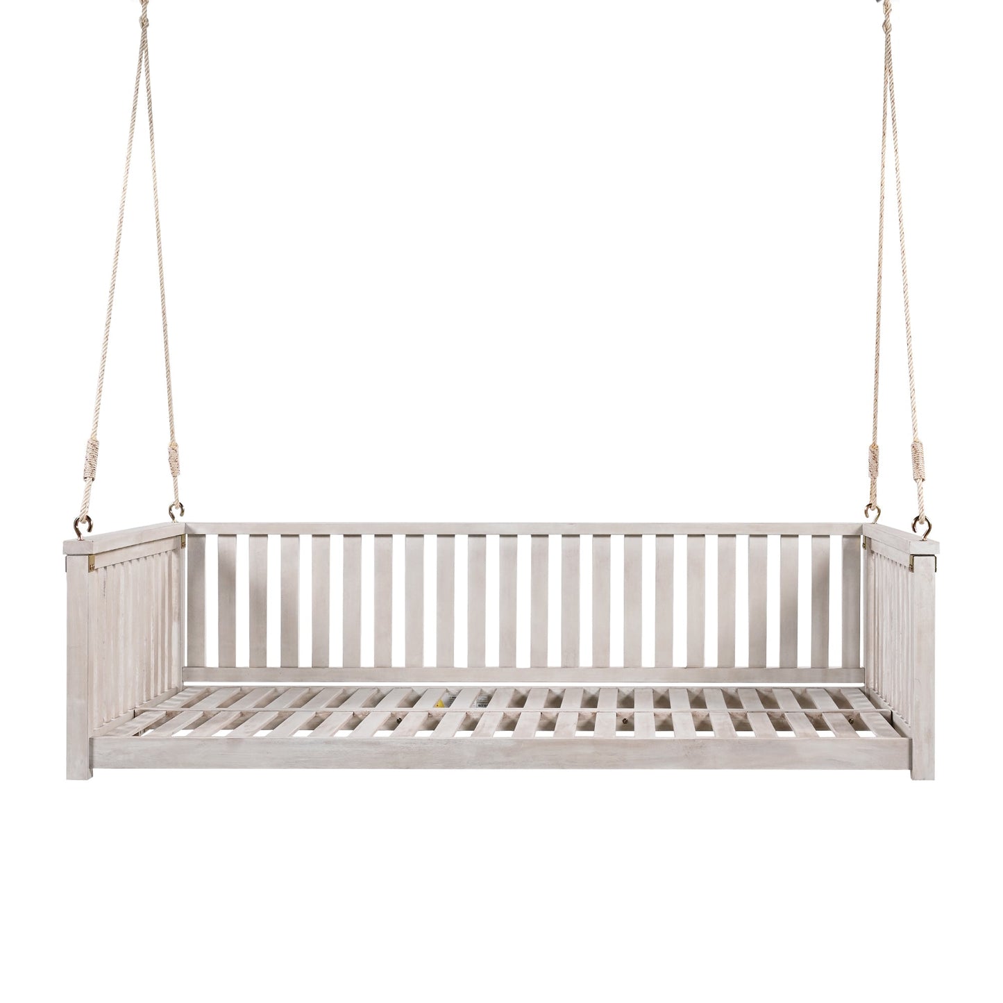 Outdoor Swing Bed Acacia Wood White Twin Size Minimalist 79.1x41.3 In 350 LB