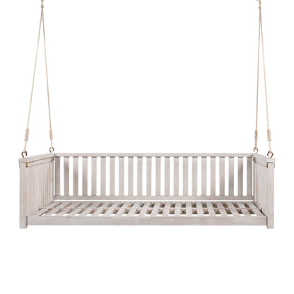 Outdoor Swing Bed Acacia Wood White Twin Size Minimalist 79.1x41.3 In 350 LB