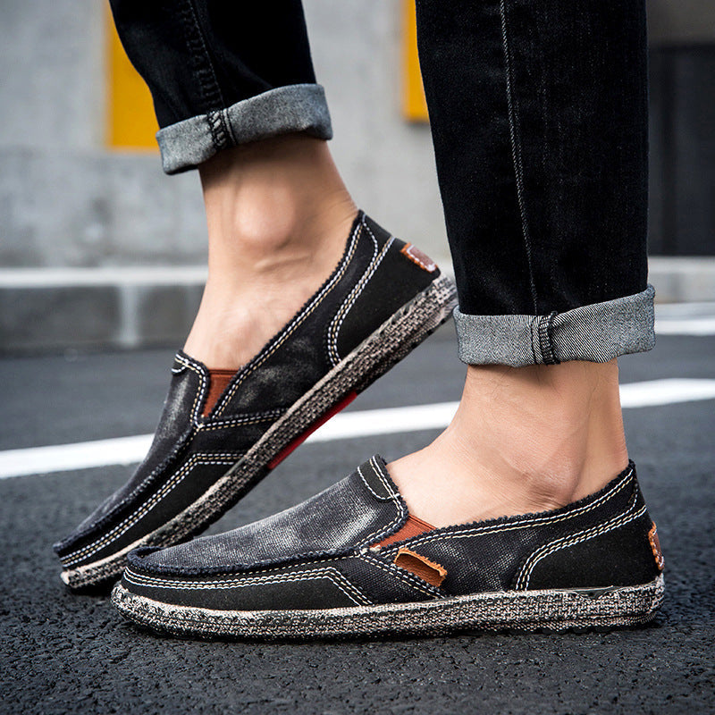 Mens Casual Canvas Loafer Shoes Fashionable Washed Denim