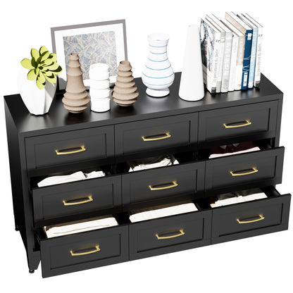 Dresser 9-Drawer Black Steel Smooth-Glide Powder Coat 52x15.8x30 In