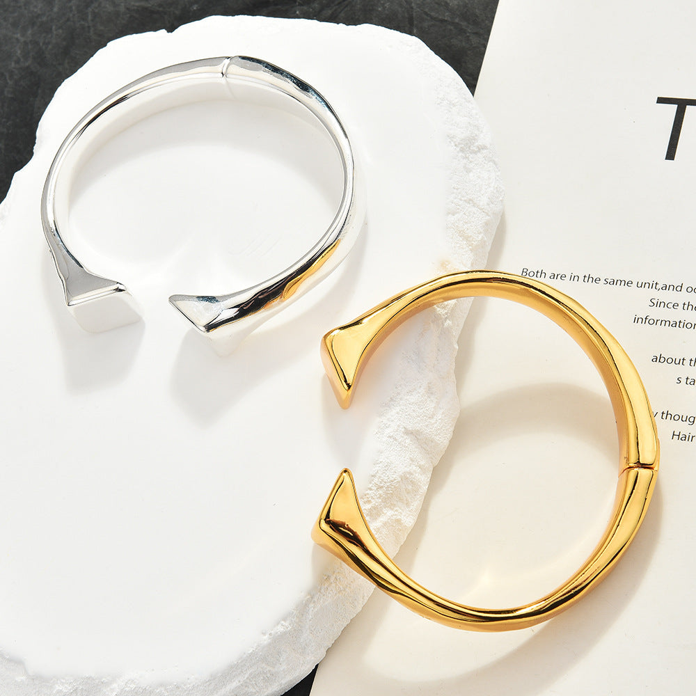 Asymmetrical Square End Open Cuff Bangle, 18K Gold Plated Minimal Sculptural Bracelet, Quiet Luxury European Spanish Women Jewelry