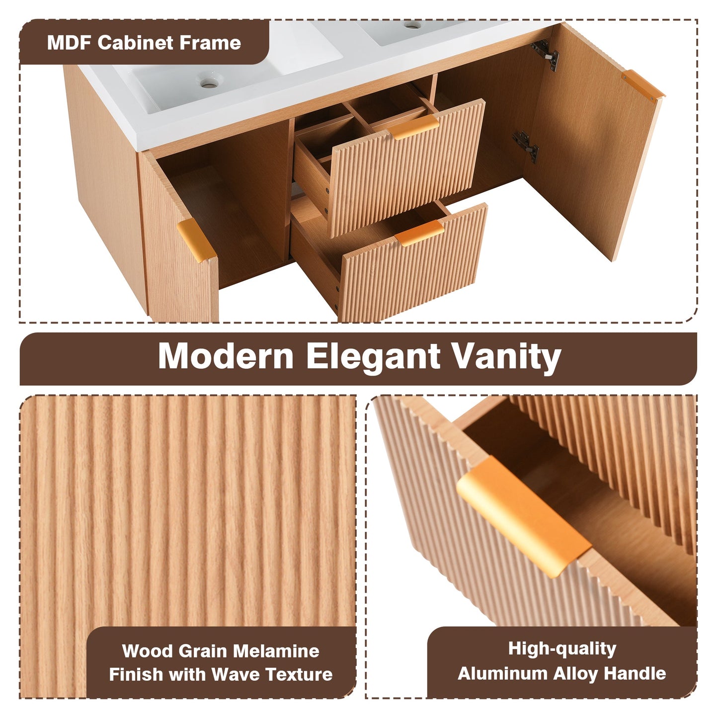 Modern 47.24 Inch Double Sink Bathroom Vanity with SMC Top, MDF Cabinet