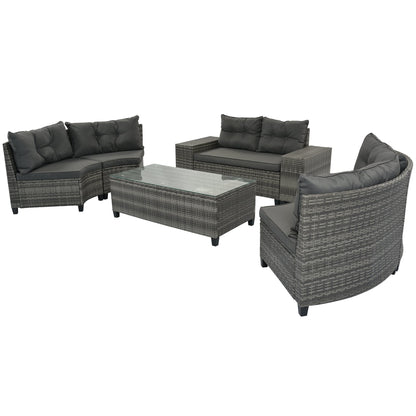 Outdoor Sectional Set PE Wicker Steel Gray Half Moon 8 Piece 250 LB