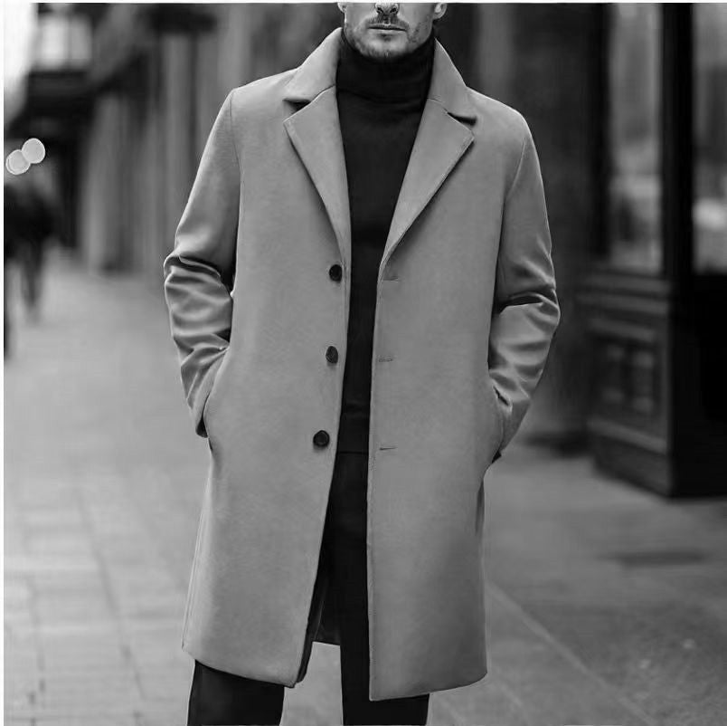 New Men's Casual Wool Coat Long Style