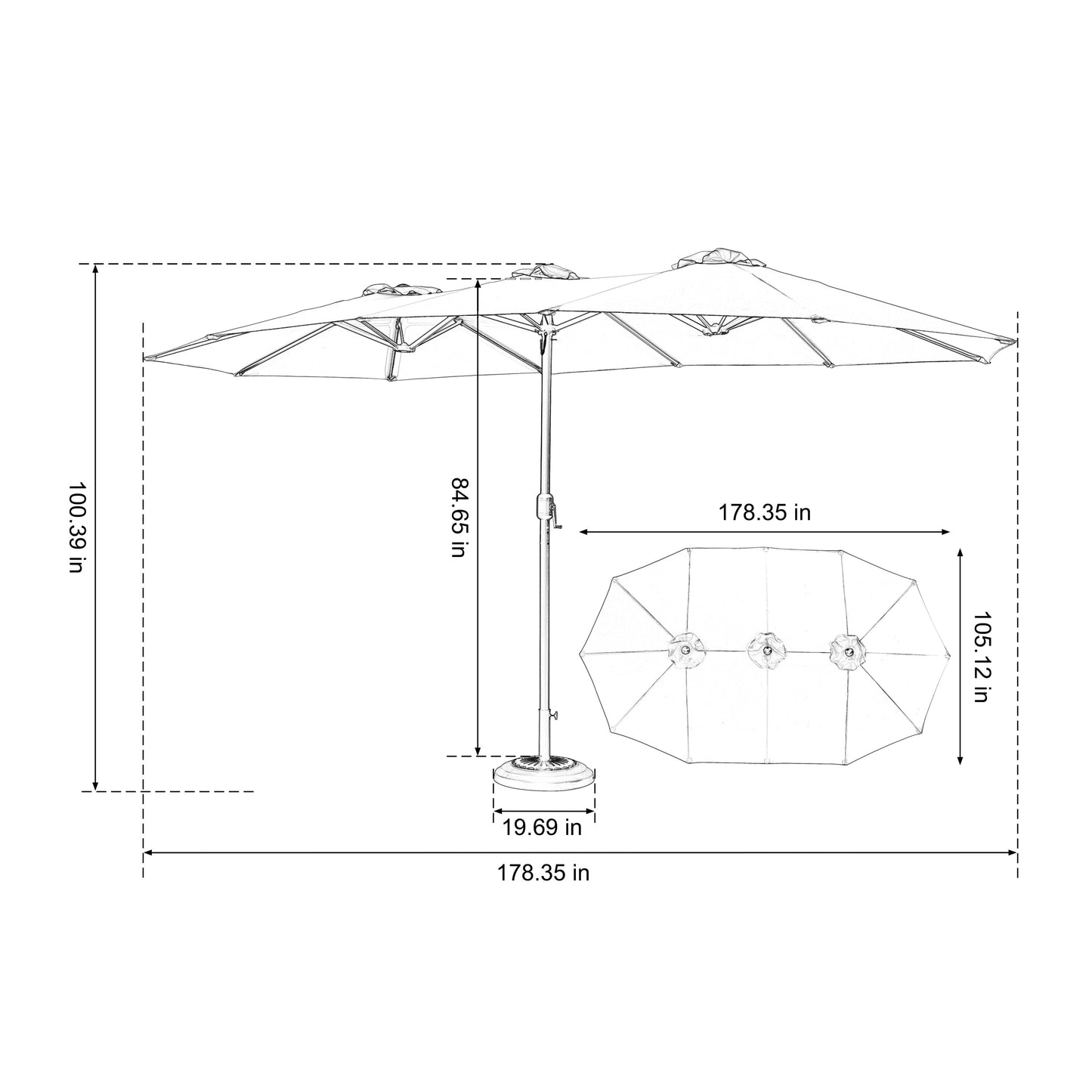 Patio Umbrella Rectangular Double Sided Dark Green 14.8ft Crank Lift