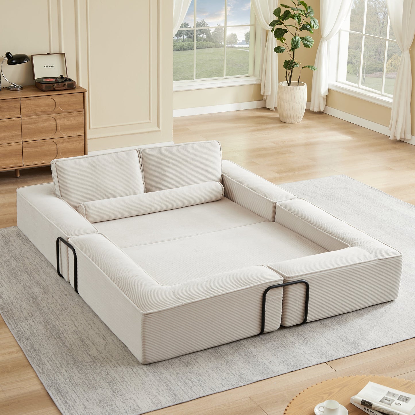 Sectional Sofa Modular Suede Khaki 4 Seat Deep Seat Configurable
