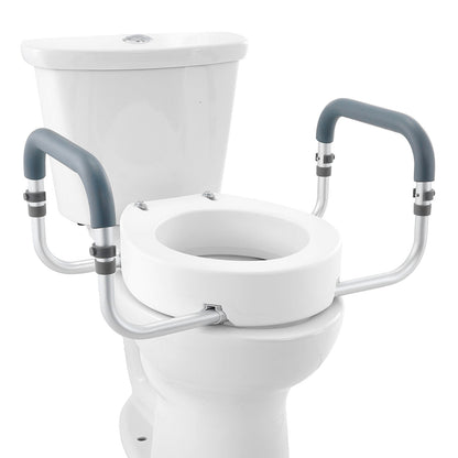 Raised Toilet Seat 3.5 In Height Aluminum Handrail EVA Padded Arms 300 LB