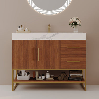 36' Modern Free-Standing Bathroom Vanity with Seamless Ceramic Sink & Sintere...