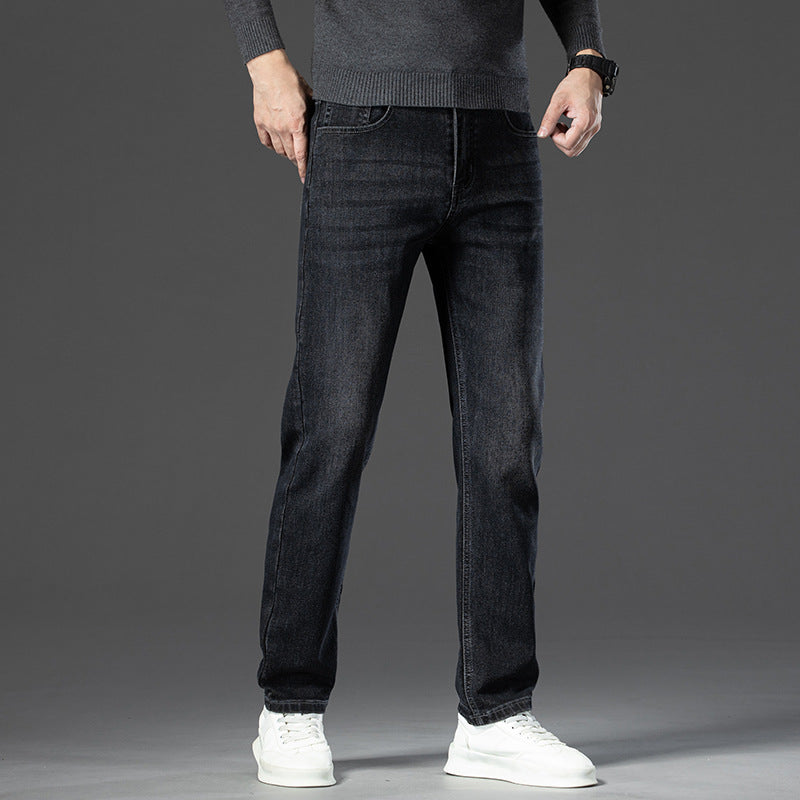 High-end Mens Straight-leg, Relaxed-fit, Plus-size Business Casual Jeans