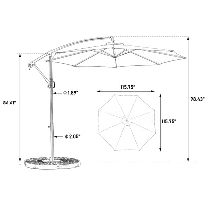 10ft Solar LED Offset Hanging Market Patio Umbrella  ( Dark blue)(No Base)