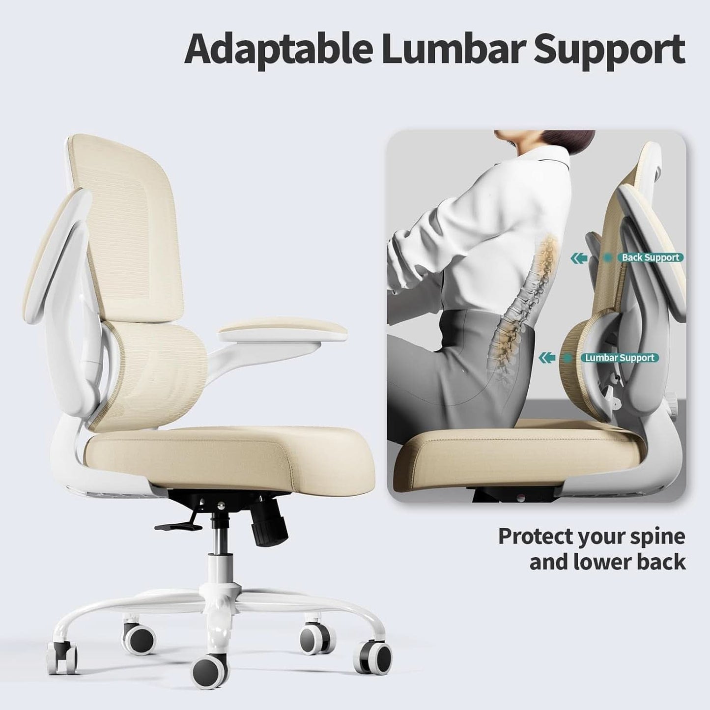 Ergonomic Office Chair With Mesh Back 330 Lb Capacity Beige