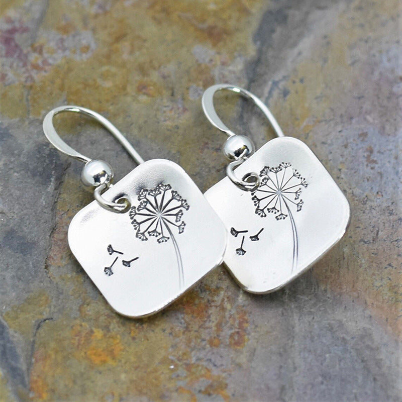 Minimalist Vintage Square Dandelion Earrings
