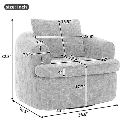 Swivel Accent Chair 360 Degree Faux Fur Beige Dual-Layer Cushion 36.6x36.5 In