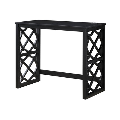 Desks and Stool Set 3pc Black Finish Rolling Desk with Casters, 2 Charging ports Home Office Furniture