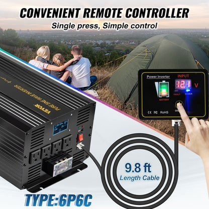 Pure Sine Wave Inverter 3500W, DC 12V to AC 120V, USB, LCD, GFCI, for RV Solar