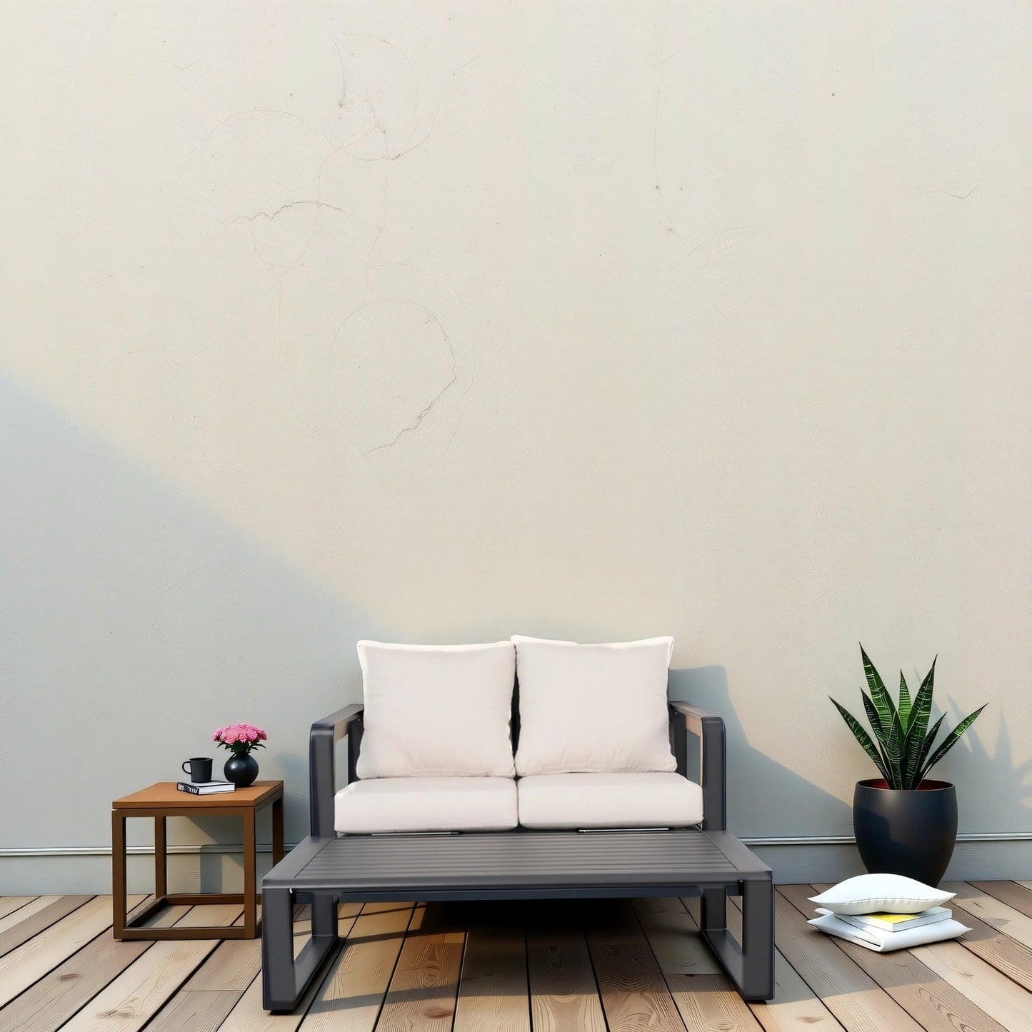 Outdoor Loveseat Set Aluminum Milky White 2 Piece with Coffee Table