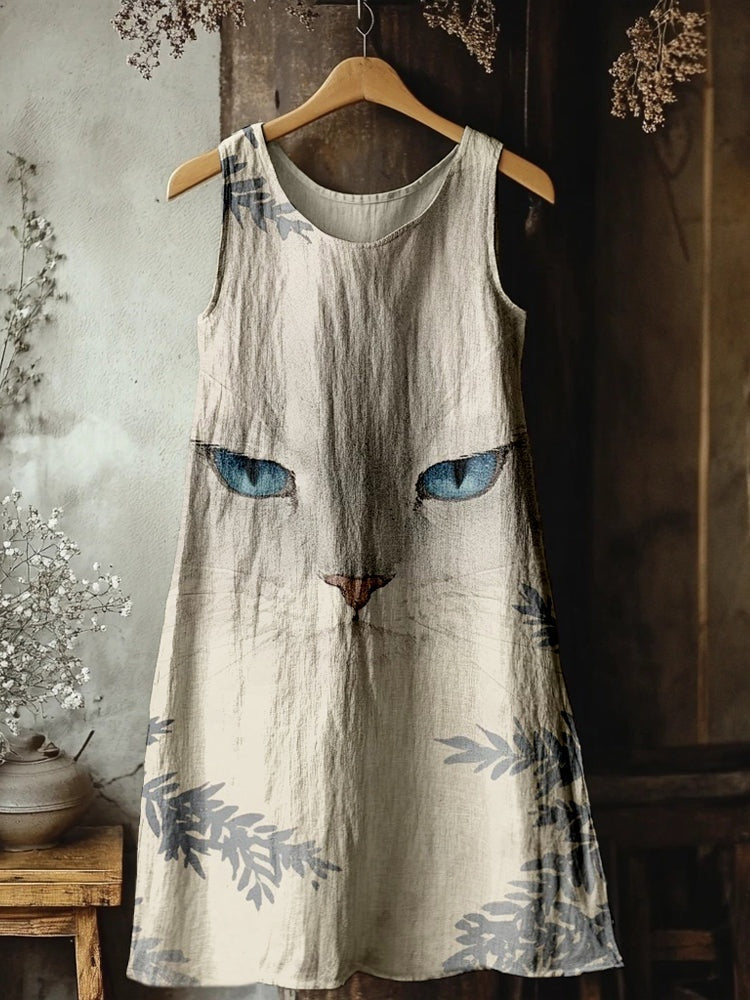 Womens Sleeveless V-Neck 3D-Printed Dress Summer Midi Dress