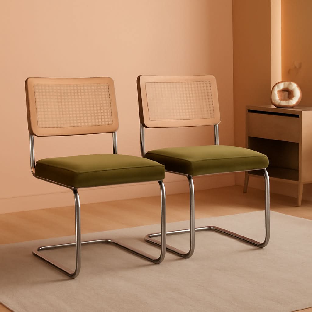 Rattan Dining Chairs Set Of 2 Green With Cane Back