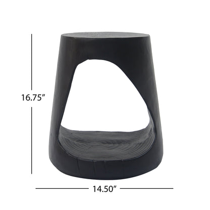 MGO Hollow Side Table, Wood-like Texture, Black, Durable Weather Resistant
