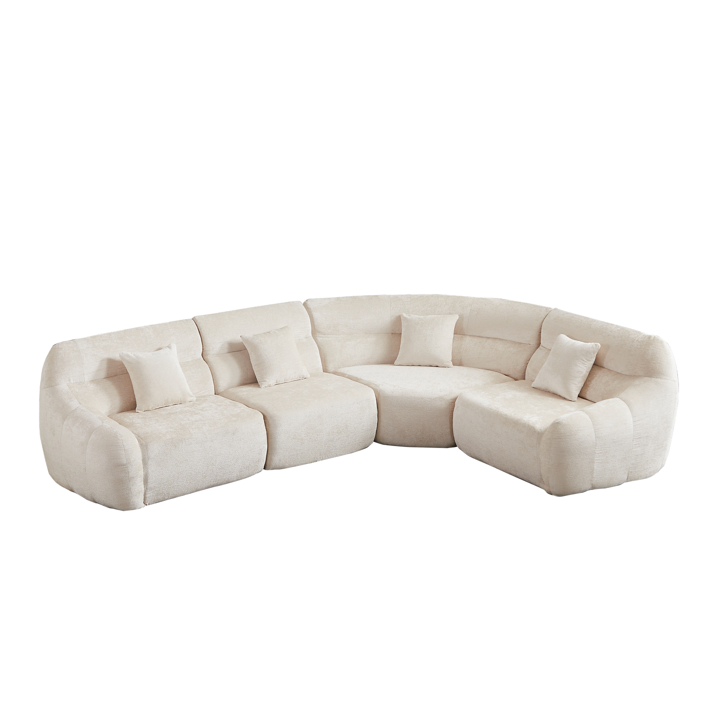 Sectional Sofa Curved Modular Chenille Beige 4 Seat 900 LB No Assembly
