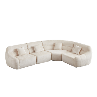 Sectional Sofa Curved Modular Chenille Beige 4 Seat 900 LB No Assembly